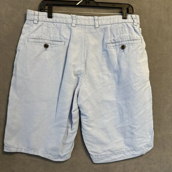 Brooks Brothers Bermuda Shorts Baird McNutt Irish Linen Blend Size 33 Solid Blue - Picture 2 of 9